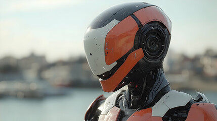 Futuristic Robot Head 3D Illustration