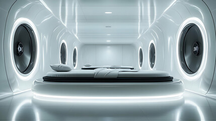 Futuristic White Room Interior 3D Render