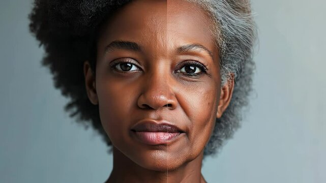 Woman Aging: A Split Screen Depicting the Journey of Time and Transformation