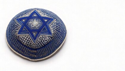 kippah, yarmulke, yamaka, bullcap, or koppel is a brimless cap, usually made of cloth, traditionally worn by orthodox Jewish males. Isolated on white background. Hand made stitched