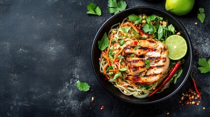 Grilled Chicken Dish with Fresh Vegetables and Lime