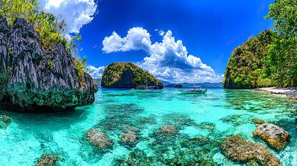 Fototapeta premium Tropical seascape with clear waters and islands.