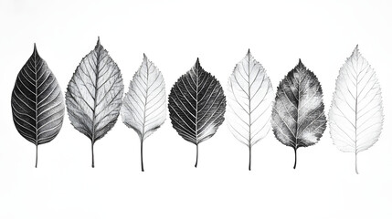 Fototapeta premium Modern Black and White Sketch Illustration of Autumn Leaves Arranged in a Beautiful Symmetrical Pattern