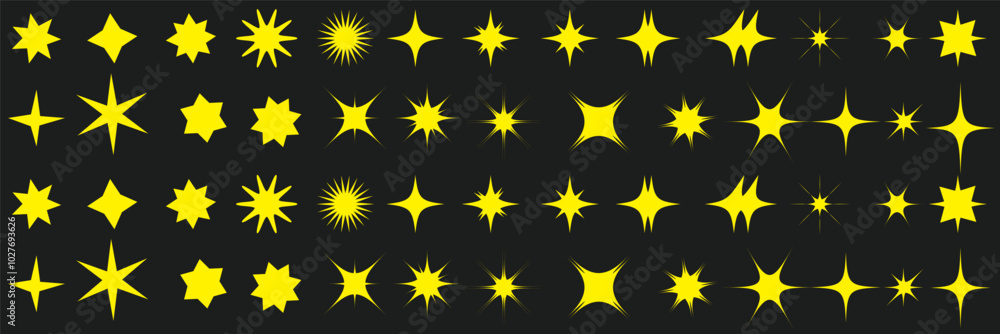 Wall mural retro futuristic bright vector icons collection. set of original star sparkle shapes. abstract shine