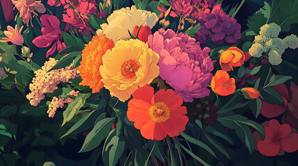 Elegant Floral Composition: A Dark Minimalist Interpretation of Peonies and Wildflowers