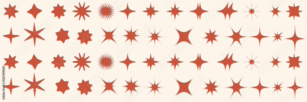 Wall mural sparkling stars icon set. retro futuristic sparkle icons collection. set of star shapes. cool shine 