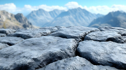 Stone Platform with Mountain Background - 3D Illustration
