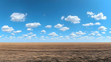 Brown Field with Blue Sky and White Clouds Background