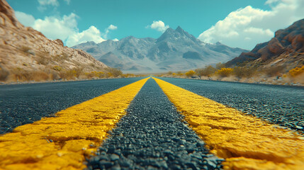 Asphalt Road Leading Through Mountains 3D Illustration