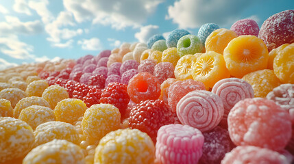 Rainbow Candy with Sky Background - 3D Illustration