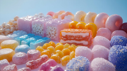 Pastel Colored Candy Sweet Treats On A White Surface Illustration