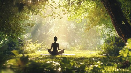Serene Meditation in Nature's Sunlit Forest Sanctuary