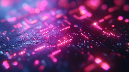 Abstract Background with Circuit Board Texture and Pink Lights