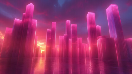 Pink Glass Cityscape 3D Illustration