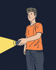 PERSON HOLDING A FLASHLIGHT / LIGHTING EQUIPMENT, UNIQUE AND COOL DESIGN SUITABLE FOR YOUR DESIGN NEEDS, VECTOR FILE