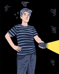 PERSON HOLDING A FLASHLIGHT / LIGHTING EQUIPMENT, UNIQUE AND COOL DESIGN SUITABLE FOR YOUR DESIGN NEEDS, VECTOR FILE