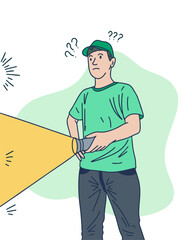 PERSON HOLDING A FLASHLIGHT / LIGHTING EQUIPMENT, UNIQUE AND COOL DESIGN SUITABLE FOR YOUR DESIGN NEEDS, VECTOR FILE