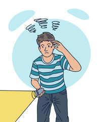 PERSON HOLDING A FLASHLIGHT / LIGHTING EQUIPMENT, UNIQUE AND COOL DESIGN SUITABLE FOR YOUR DESIGN NEEDS, VECTOR FILE