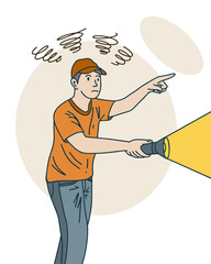 PERSON HOLDING A FLASHLIGHT / LIGHTING EQUIPMENT, UNIQUE AND COOL DESIGN SUITABLE FOR YOUR DESIGN NEEDS, VECTOR FILE