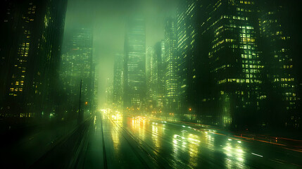 Rainy Night Cityscape Illustration
