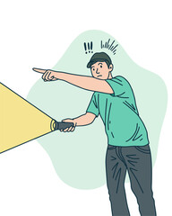PERSON HOLDING A FLASHLIGHT / LIGHTING EQUIPMENT, UNIQUE AND COOL DESIGN SUITABLE FOR YOUR DESIGN NEEDS, VECTOR FILE