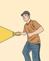 PERSON HOLDING A FLASHLIGHT / LIGHTING EQUIPMENT, UNIQUE AND COOL DESIGN SUITABLE FOR YOUR DESIGN NEEDS, VECTOR FILE