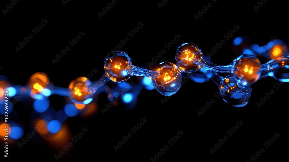 Poster 3d model of a polymer chain with colorful nodes