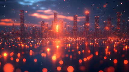Cityscape at Night with Bokeh Lights 3D Illustration