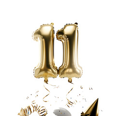 Gold Number 11 Balloon with Confetti