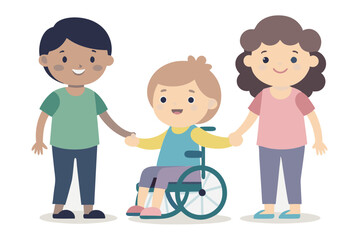 Boys and girls helping an old woman Vector illustration with grouped  image 