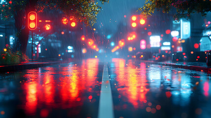 Rainy Night Cityscape - 3D Illustration