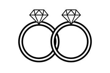 Two rings with diamond icon vector silhouette | vector silhouette illustration on white background