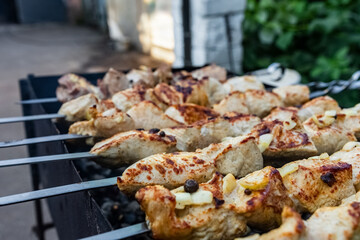 Delicious, juicy meat kebabs grilled to perfection.