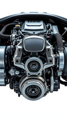 Obraz premium Engine of a modern car. Device and detailing of the transport motor.Automotive, motors, manufacturing concept isolated with white highlights, png