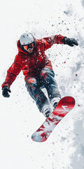 Snowboarder Performing Stunt in Mid-Air with Red Gear