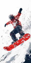 Snowboarder Performing Stunt in Mid-Air with Red Gear
