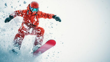 Snowboarder Performing Stunt in Mid-Air with Red Gear
