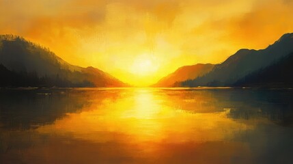 Serene Sunrise Over a Warm Lake Landscape
