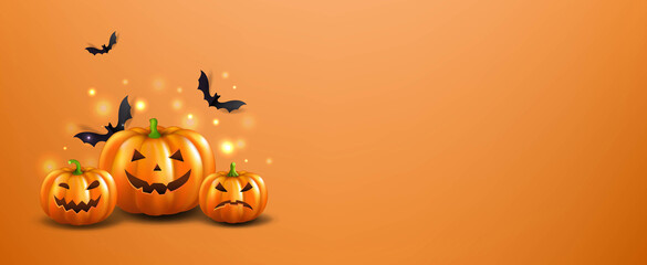 Halloween With Bats And Orange Background Postcard