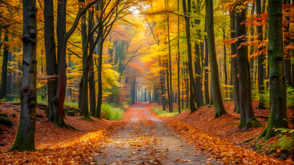 Autumn Path Covered in Fallen Leaves. Perfect for: Autumn Equinox, Thanksgiving, Fall Festivals
