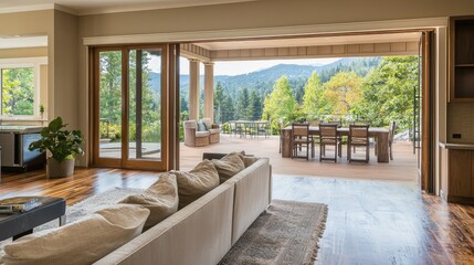 Fototapeta premium Serene Living Space With Harmonious Nature Views