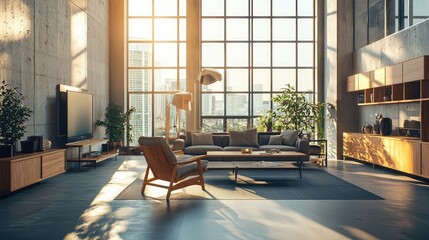Fototapeta premium Modern Living Space with Abundant Natural Light