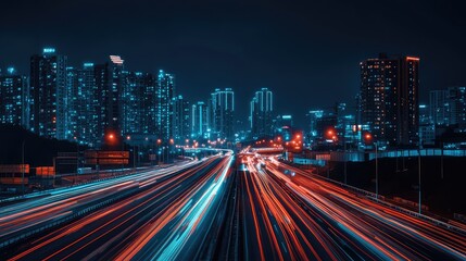 Fototapeta premium Nighttime City Lights and Traffic Flow Scene