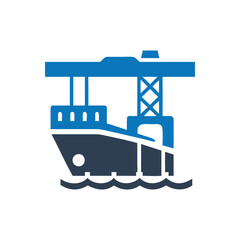 Cargo ship icon on white background