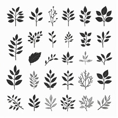 set of black silhouettes of leaves