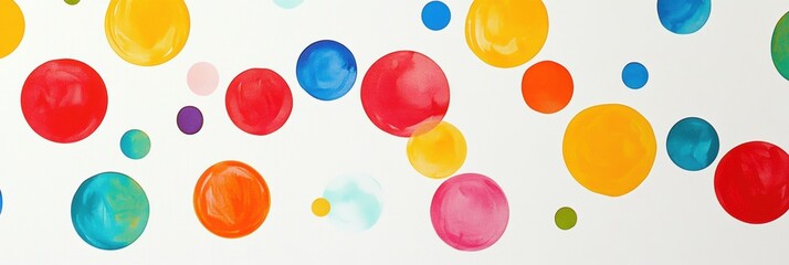 Colorful Polka Dot Delight, vibrant primary colors create a playful pattern on a crisp white backdrop, perfect for brightening any space