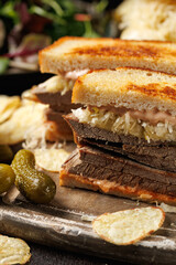 Reuben Sandwich with beef, cheese, sauerkraut and Russian dressing