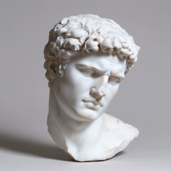 a white marble bust of a man with a head of hair