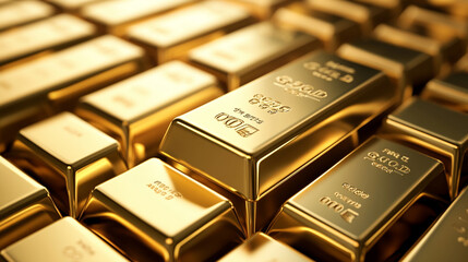 pure gold bars arranged neatly, symbolizing wealth, success, and financial stability. Represents luxury, prosperity, investment, and the allure of tangible assets