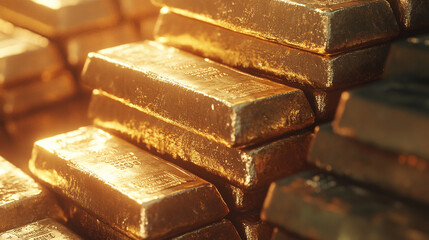 pure gold bars arranged neatly, symbolizing wealth, success, and financial stability. Represents luxury, prosperity, investment, and the allure of tangible assets